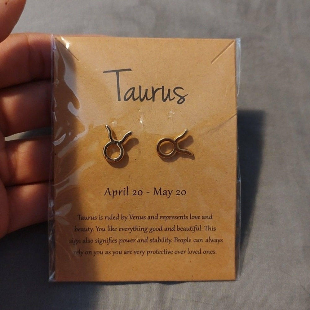 Gold Taurus Zodiac Stud Earrings